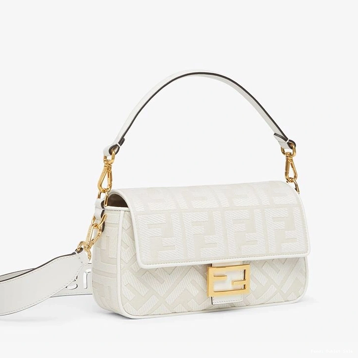 Affordable Medium Laser Canvas Cut Fendi Motif In FF with Bag White Baguette Strap 0805